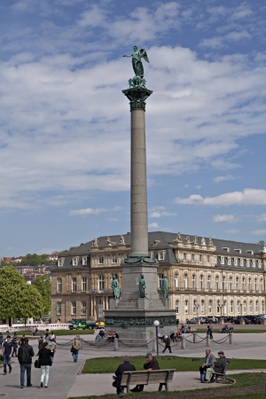 Stuttgart, Germany - April, 26th 2012  A view from daily life at Square Schloplatz on 26th of Aprill  Victory Column and Square Schloplatz one of the most famous landmark of Stuttgart in Germanyのeditorial素材