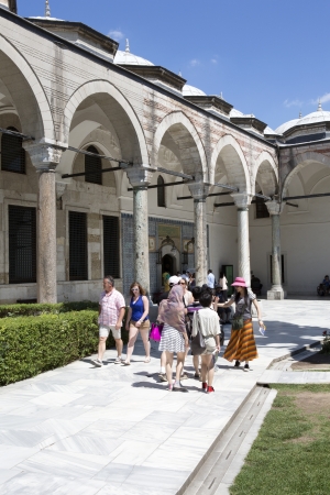 Istanbul, Turkey - June, 08th 2012  Tourist in front of Harem enterance of Topkapi Palace  The TopkapÄ± Palace is a large palace in Istanbul, Turkey, that was the primary residence of the Ottoman Sultans for approximately 400 years  1465-1856  のeditorial素材