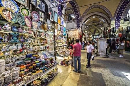 ISTANBUL - TURKEY, MAY 24  People and tourists visit and shopping in Spice bazaar on May 24, 2013  Spirce Bazaar is in Fatih district of Istanbul, Turkey  It is asian style market and atracts visiters のeditorial素材