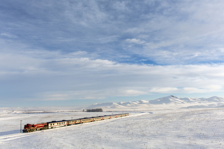 Train and landscape in Kars, Turkey.の写真素材