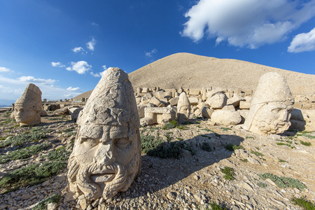 Adiyaman, Turkey - May 27, 2017: Statues of West terrace at Mount Nemrut on May 27, 2017. The UNESCO World Heritage Site at Mount Nemrut - Commagene Kingdom.のeditorial素材
