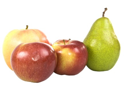 A lot of apples and pears on a white background, isolated.の写真素材