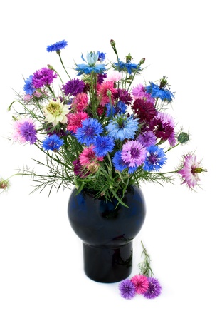 Beautiful bouquet of field flowers on a white background の写真素材