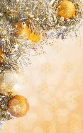 Gold Christmas baubles and tinsel.の写真素材