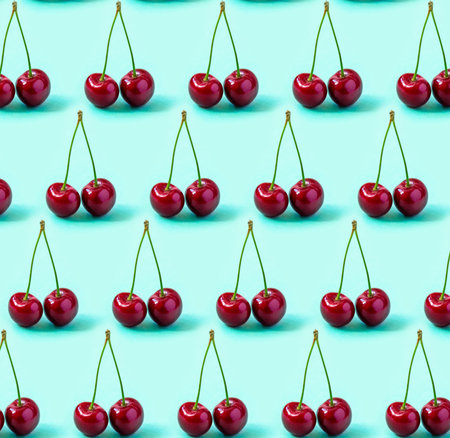 Red Cherries pattern on a turquoise background