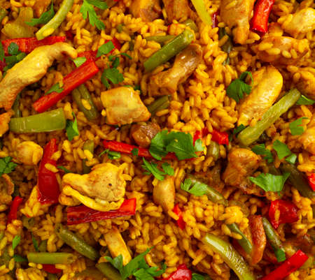 Close-up of spanish paella - rice with chickenの写真素材