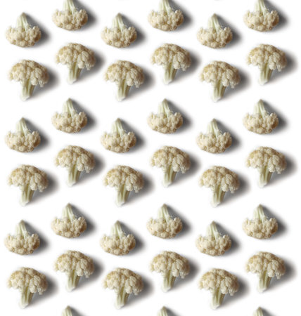 Pattern with cauliflower on white background. Top view. Flat layの写真素材
