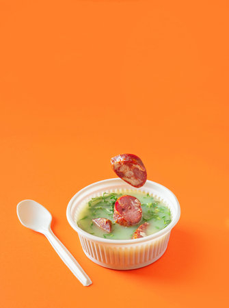 Caldo Verde Soup with greens and chopped chorizo