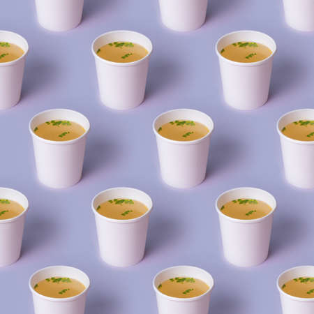 Chicken broth soup pattern on purple backgroundの写真素材