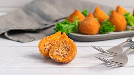 Chicken coxinha, chicken Brazilian snacksの写真素材