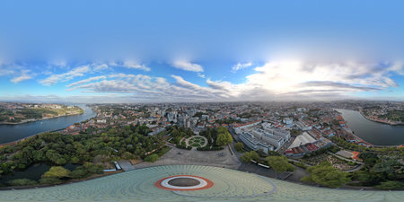 Oporto, Portugal - 03.10.2022: 360-degree panoramic Aerial view of The Crystal Palace in Porto cityのeditorial素材