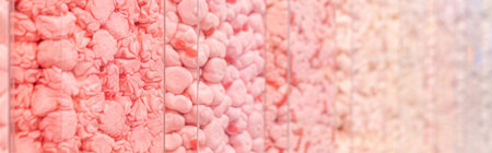 Pastel pink marshmallows in a shop windowの写真素材