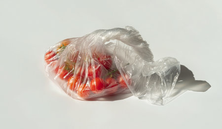 The cherry tomatoes in a transparent plastic bag.の写真素材