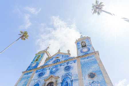 Blue tiled portuguese church Igreja Santa Maria de Cortegacaのeditorial素材