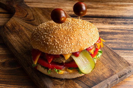 Halloween funny Monster cheeseburgerの写真素材