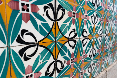 Multicolor portuguese tile Azulejo on the wall
