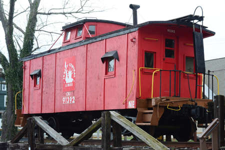 Richland, New Jersey. March 21, 2016 A retired Wooden Train Caboose on display at a local park.のeditorial素材