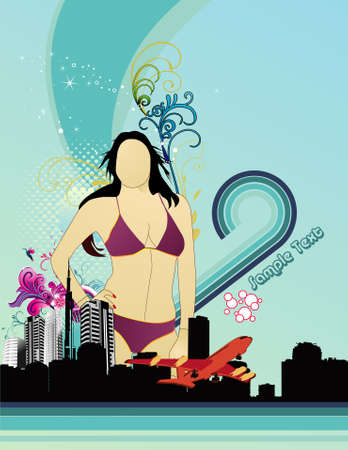 girl over a city vectorのイラスト素材