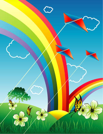 rainbow in a landscape vectorのイラスト素材