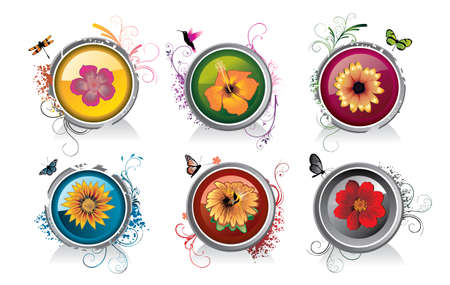 flower in a glossy circle vectorのイラスト素材