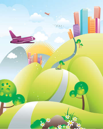 landscape and city vector illustrationのイラスト素材