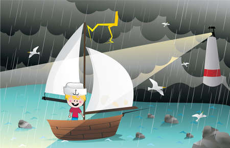 boy sailing vectorのイラスト素材