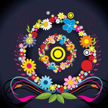 circles shape with flowers vector illustrationのイラスト素材
