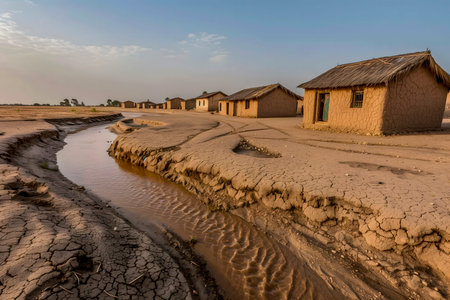 Abandoned African village due to droughの写真素材