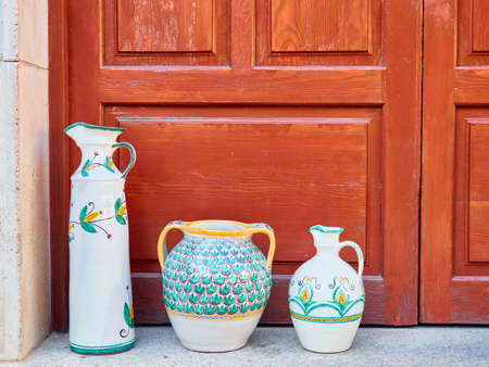 Different handmade ceramic pots for sale. Handmade. Unique. english pottery fairの写真素材