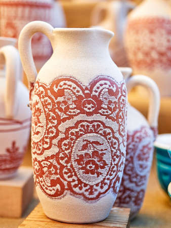 Different handmade ceramic pots for sale. Handmade. Unique. english pottery fairの写真素材