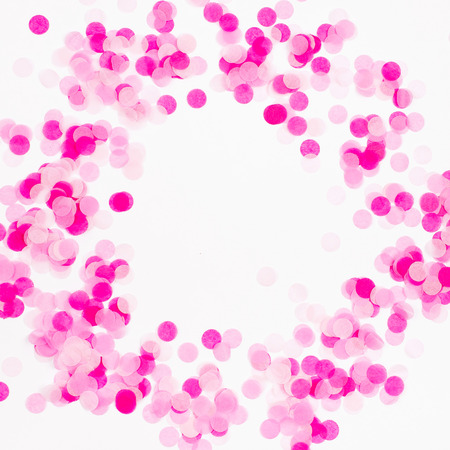 Background of pink paper confett with copy spacei, holiday/birthday conceptの写真素材