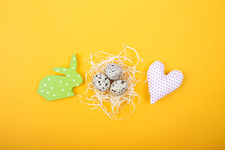 Easter holiday concept with eggs, bunny and heart