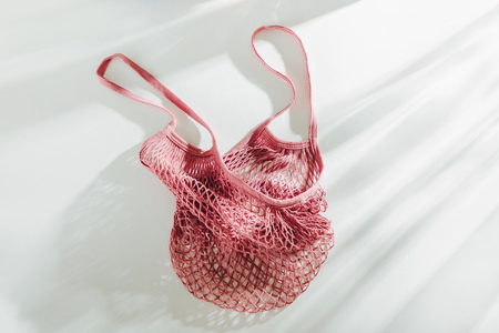 Reusable shopping bags on white background. Zero waste concept. No plastic.の写真素材