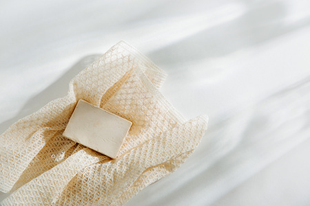 Eco natural bathroom accessories, natural cosmetics products and tools. Zero waste concept. Plastic free. Flat lay, top viewの写真素材