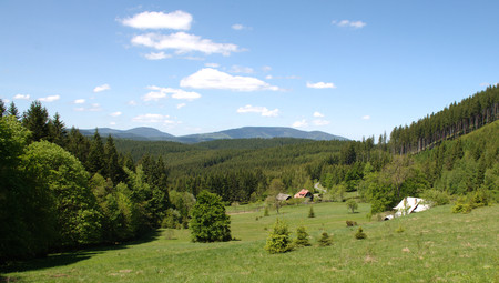 Panorama of a summer landscape in Beskydy の写真素材