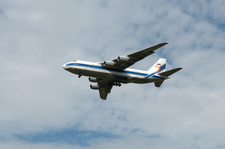Antonov An-124  Ruslan  is going to land near the airport のeditorial素材