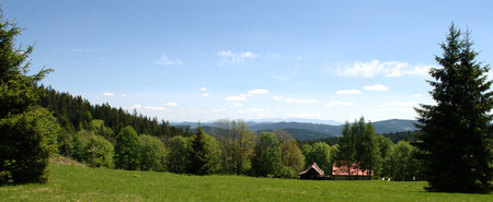 Panorama of a summer landscape in Beskydy の写真素材