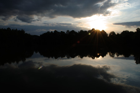 An evening at the lake as the sunの写真素材