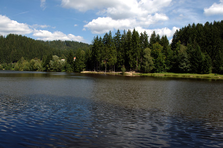 Panorama of a summer landscape in Beskydy. View of the dam.の写真素材