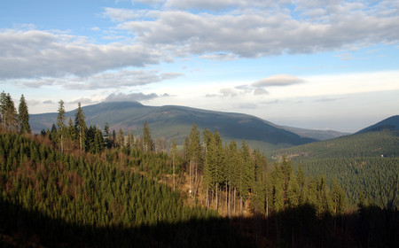 Panorama of a autumn landscape in Beskydy.の写真素材