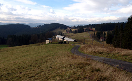 Panorama of a autumn landscape in Beskydy.の写真素材