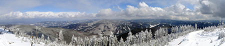 Panorama of a winter landscape in Beskydy.の写真素材