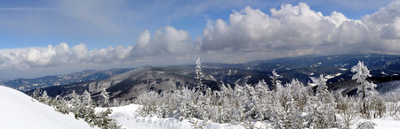 Panorama of a winter landscape in Beskydy.の写真素材