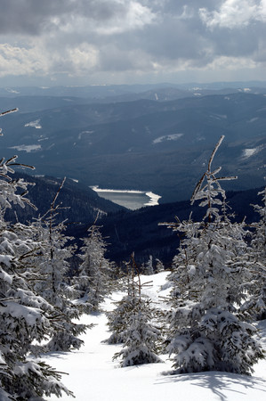 Panorama of a winter landscape in Beskydy.の写真素材