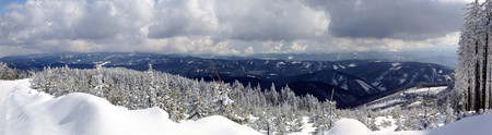 Panorama of a winter landscape in Beskydy.の写真素材