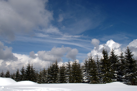 Panorama of a winter landscape in Beskydy.の写真素材