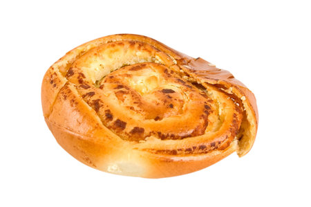 Fresh bun baked with cheese isolated on whiteの写真素材