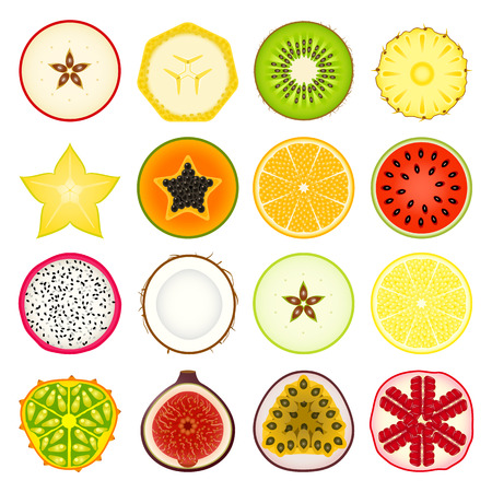 Vector illustration with colorful ripe fruit slicesのイラスト素材