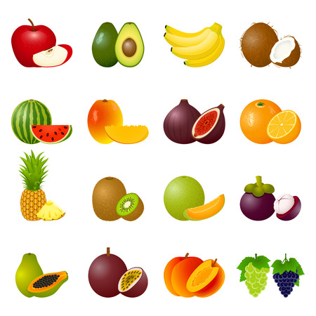 Vector illustration with ripe fruits and slicesのイラスト素材