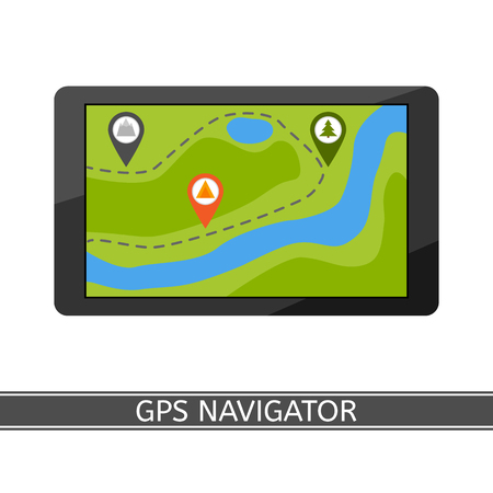GPS navigator vector icon, flat style, isolated on white background. GPS navigation map pin.のイラスト素材